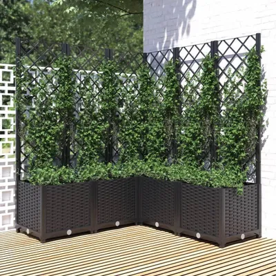 Produktbild von Pflanzkübel aus PP mit Rankgitter, witterungsbeständig, schwarzer Pflanzkasten für den Außenbereich, 120x120x136 cm