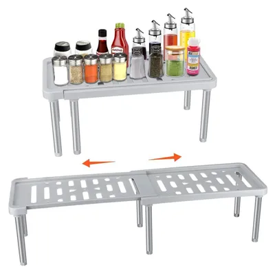 Immagine prodotto di Organizzatore estraibile per armadietti da cucina, ripiano per spezie, inserto impilabile, da 35 a 61 cm, in ABS e acciaio inossidabile
