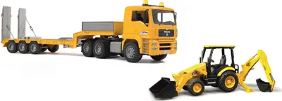 Produktbild von Bruder MAN TGA Tieflader mit JCB MIDI CX Baggerlader