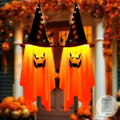 2 Halloween-Hängegeister mit LED, 8 Modi, 105 cm, für draußen