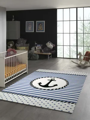 Produktbild von Kinderteppich Maritim mit Anker in Blau Creme Größe - 160 x 230 cm