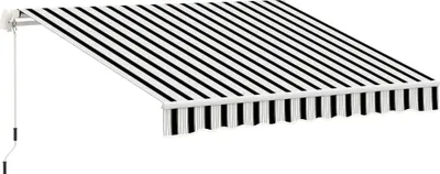 Produktbild von Outsunny Gelenkarmmarkise, 395x245 cm, Aluminium, Weiß+Blau, manuell, Handkurbel, UV-Schutz, wasserabweisend, wandmontierbar, Polyester 280 g/m², 1500 mm