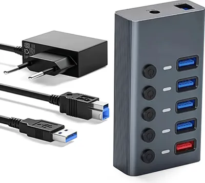 Produktbild von HUB Adapter 5 in 1 USB 3.1 Reagle Adapter Multiport PRO 36W Ladegerät Silber