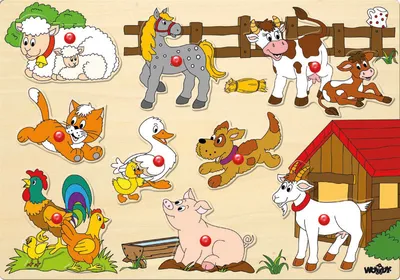 Produktbild von Kinder Holz Steckpuzzle FARMTIERE - Holzpuzzle Kleinkinder Setzpuzzle