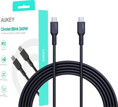 Produktbild von AUKEY CB-SCC241 USB-C Power Delivery PD 240W 5A 20V 1m Nylon Black - Digital/Daten - 1 m, 1 m, USB C, Weiß