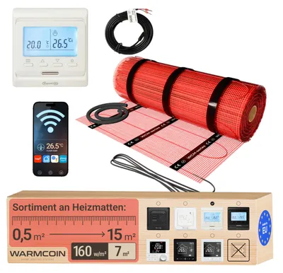 Fußbodenheizung 7 m², 160 W/m², selbstklebend, mit Thermostat