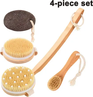 Produktbild von Badebürste Rückenbürste Naturborsten Langem Stiel mit Massagebürste Bimsstein Fußpflege Bürste (3Pcs)