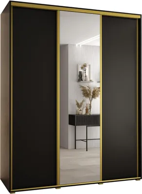 Produktbild von MEBLE KRYSPOL Davos 3 Schrank, drei Türen - 235,2x200x60 cm - Schwarz Schwarz Gold