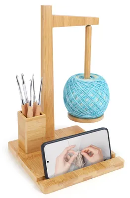 Produktbild von Garnhalter zum Häkeln und Stricken, Multifunktionaler Wollabwickler aus Holz, Magnetischer Wollknäuelhalter mit Aufbewahrung