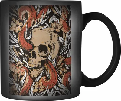 Produktbild von Trendation - Totenkopf Farbwechsel Zauber-Tasse Kaffee Frauen Mädchen Männer Tattoo Geschenk Damen Idee Grafik (Schwarz)
