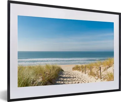 Produktbild von MuchoWow® Gerahmtes Poster Strand - Meer - Düne - Sand - Sommer 60x40 cm - Poster mit Schwarzem Bilderrahmen Wandposter Rahmen Foto Bilder - Schlafzimmer - Plakat in Rahmen - Drucken