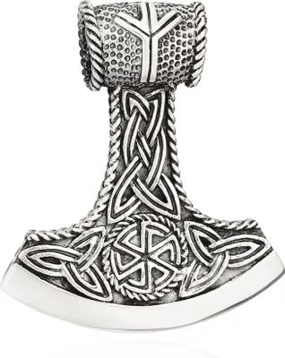 Produktbild von Kettenanhänger Thors Hammer mit Triqueta 925 Silber 38x33mm Wikinger Amulett