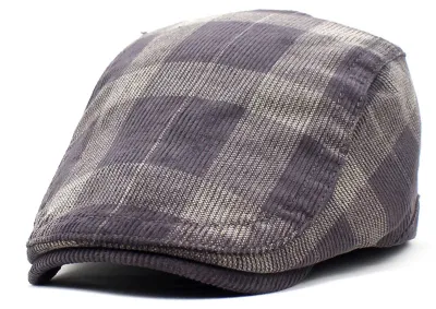 Produktbild von Schiebermütze im Retro-Karo-Stil, dick, weich, atmungsaktiv, hält warm und ist bequem für Herbst und Winter, Herren-Baskenmütze, flache Mütze für die Jagd