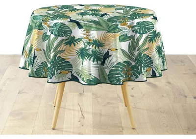 Image de Nappe ronde en PVC imprimé végétal "Guyana" - Vert - D 160 cm