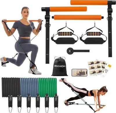 Image de Bande de fitness Pilates à 6 niveaux (20-180 lb) avec poignées et sangles pour les pieds, pour le yoga et les squats
