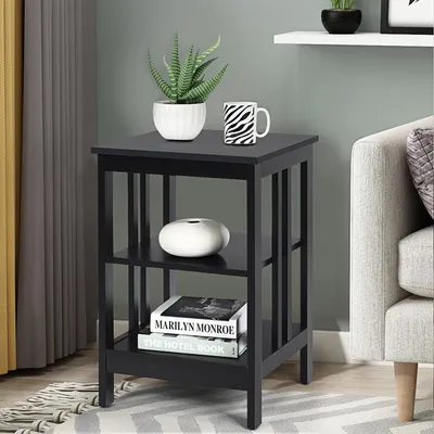 Image de Table de chevet - Table d'appoint - Rangement - Table basse - Noir - 3 tiroirs avec beaucoup d'espace de rangement