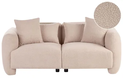 Produktbild von BELIANI 3-Sitzer Sofa Beige Bouclé Gepolstert Niedrig mit Breiten Armlehnen 4 Kissen Freistehend Schlichtes Design Dreisitzer Stoffsofa Polstersofa