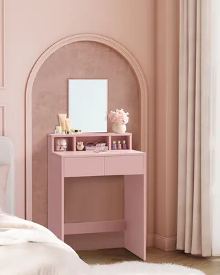 Produktbild von VASAGLE Schminktisch mit Spiegel 2 Schubladen 3 offenen Fächern Rosa Modern