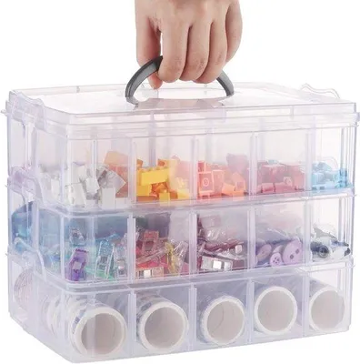 Immagine prodotto di Contenitore in plastica trasparente a 3 strati con maniglia e 30 scomparti