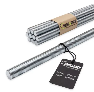 Produktbild von HAUS&DACH Gewindestange M12x1000 mm DIN 975 - Gewindestab für Montage, Bau & Befestigung, Stahl galvanisch verzinkt - 10 Stk.