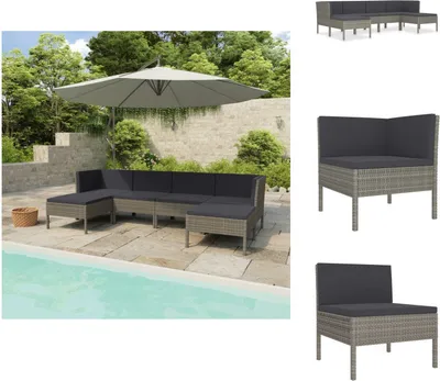 Produktbild von vidaXL 6-tlg. Garten-Lounge-Set mit Auflagen Poly Rattan Grau -  Gartenmöbel-Sets