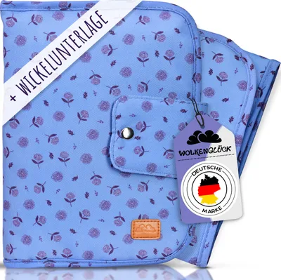 Produktbild von WOLKENGLÜCK® Windeltasche mit Wickelunterlage für unterwegs | extra viel Platz | Kleine Wickeltasche | Druckknopf | blau