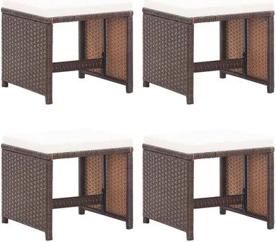 Produktbild von Gartenhocker 4 Stk. mit Kissen Poly Rattan Braun