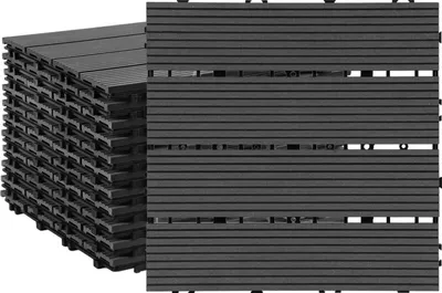 Zdjęcie produktu dla Płytki tarasowe Izrielar 1 m² Płytki drewnopodobne 30 x 30 cm, 11 sztuk, kolor antracytowy, na taras i balkon – płytki tarasowe z drewna z systemem zatrzaskowym