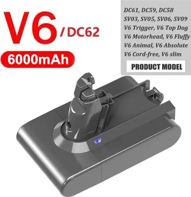 Image de Batterie de rechange V6 - Batterie Li-ion pour aspirateur - 21,6 V 6000 mAh - compatible avec les modèles DC58, DC59, DC61, DC74, SV06, SV04, SV03 - 1 pièce