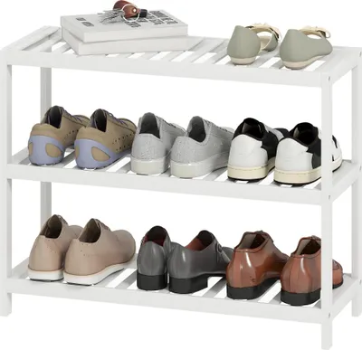 Produktbild von 3-stufigesBambusregal,Schuhregal,Aufbewahrungsregal,lackierteOberfläche,Weiß