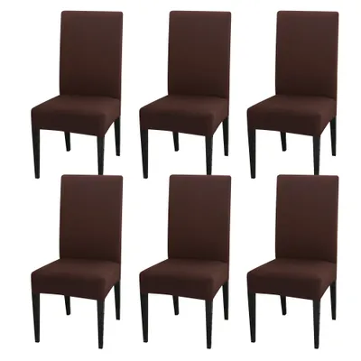 Produktbild von 6er Set Stretch Einfarbig Stuhlhusse, Moderne Elastische Stuhlbezug für Zuhause Küche Hotel, Braun