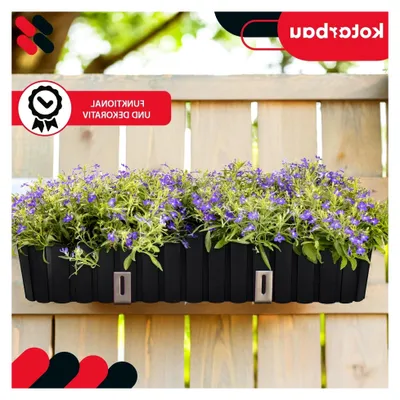 Produktbild von 2er Set Blumenkästen für den Balkon - Blumentopf - 60x14x13cm Anthrazit - Pflanzkübel - Pflanzkasten - Kunststoff - Balkonkasten - Rustikal - großer Übertopf