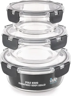 Produktbild von Glasbehälter-Set – Aufbewahrungsbehälter – Ideal für die Mahlzeitenvorbereitung – Geeignet für Ofen, Mikrowelle und Gefrierschrank – 3 Stück, 400-950 ml – Transparent
