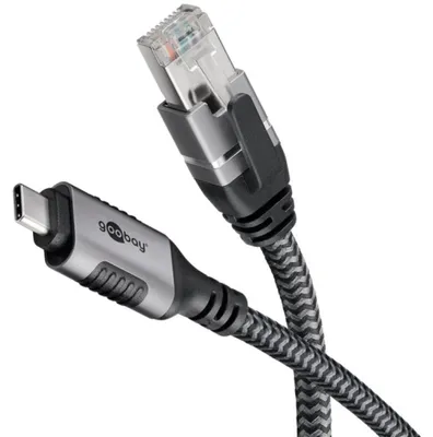 Produktbild von Goobay Ethernet-Kabel USB-C 3.1 auf RJ45, 5 m, verbindet Router, Modem oder Netzwerk-Switch mit dem USB-C-Port von Laptop, Tablet oder Smartphone