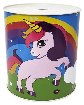 Sparbüchse Einhorn rosa mit Regenbogen, Metall, 15 x 13 cm, nicht zu öffnen