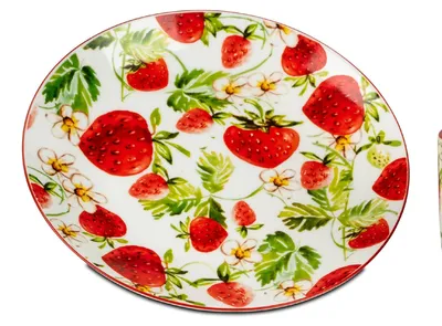 Produktbild von Frühstücksteller Strawberrys Erdbeeren D. 21cm weiß rot Porzellan Formano S25
