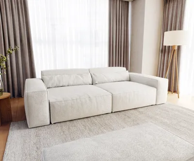Produktbild von DELIFE Big-Sofa Sirpio XL 270x130 cm Bouclé Creme-Weiß mit Hocker