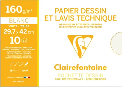 Produktbild von Clairefontaine 10x Lavis, Technisches Zeichenpapier A3, Pkg 10 Bogen 160g 96287C