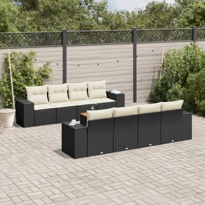 Produktbild von 9-tlg. Garten-Sofagarnitur - mit Kissen Schwarz Poly Rattan - Gartenmöbelset 3257694