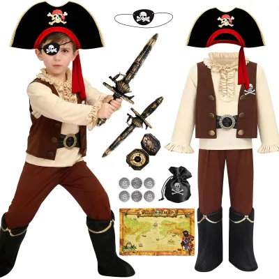 Piratenkostüm für Kinder, 130 cm, mit Hut und Zubehör