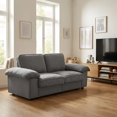 Produktbild von MODFU Zweisitzer-Sofa Wohnzimmersofa mit Stauraum unter dem Sitz Polstermöbel Loungesofa Platzsparendes komfortables Design mit Rückenlehne und Armlehnen Grau