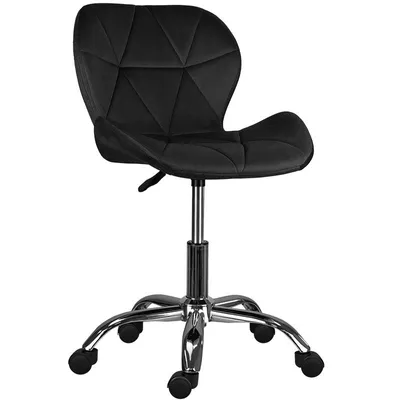 A black office chair with a chrome base and wheels, shown against a white background.