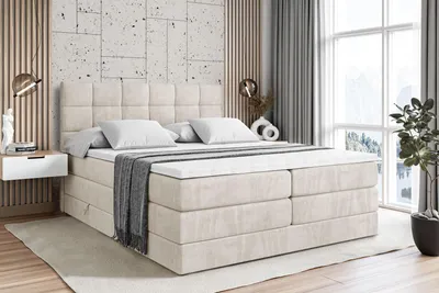 Produktbild von ALTDECOR Boxspringbett mit Matratze und Lattenrost  - APO KING  - 180x200 cm  - Beige Samt - Topper, Polsterbett mit Bettkasten, Bett mit Stauraum H3 - und H4 - Matratze, Doppelbett, Springboxbett