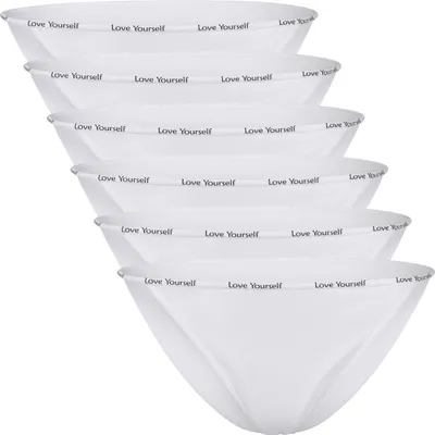 Produktbild von Celodoro Damen Slip (6er Pack) Unterhose mit schmalem Ziergummi und Schriftzug - Weiss L