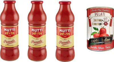 Produktbild von Mutti Passata Tomatenpüree, 3er Pack + Italian Gourmet 100% italienische geschälte Tomaten dosen 400g