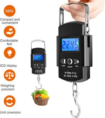 Produktbild von Taschenwaage mit beleuchtetem LCD-Bildschirm Waage tragbare elektronische Waage digitale Fischhaken-Hängewaage Fischwaage mit Maßband Lineal