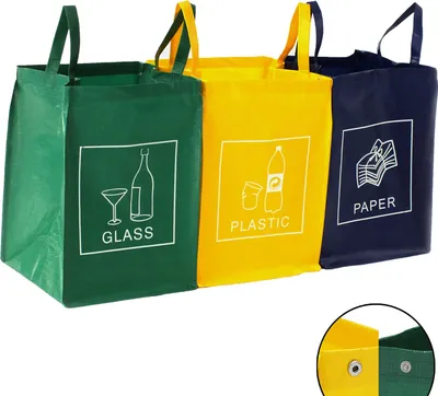 Produktbild von TRESKO 3er Set Recycling Deutsch Müll Sortiertaschen Mülleimer Mülltrenner Trennsystem