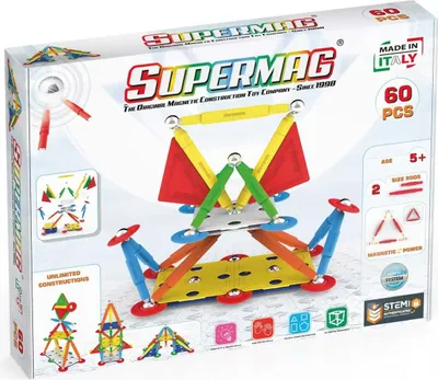 Obrázok produktu pre Supermag Projects Viacfarebná magnetická stavebnica, 60 dielov