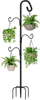 Productafbeelding van 61 Inch Herderhaak voor Buiten - 5-Armige Heavy Duty Vogelvoederbak Paalstandaard met Verstelbare Haken voor Hangplanten, Windgongen, Tuin Decoratie