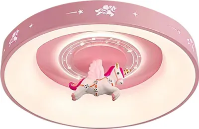 Produktbild von Moderne LED-Deckenleuchte, runde Cartoon-Kinderlampe, rosa, stufenlos dimmbar, mit Fernbedienung, Acrylschirm, ideal für Kinderzimmer, Schlafzimmer